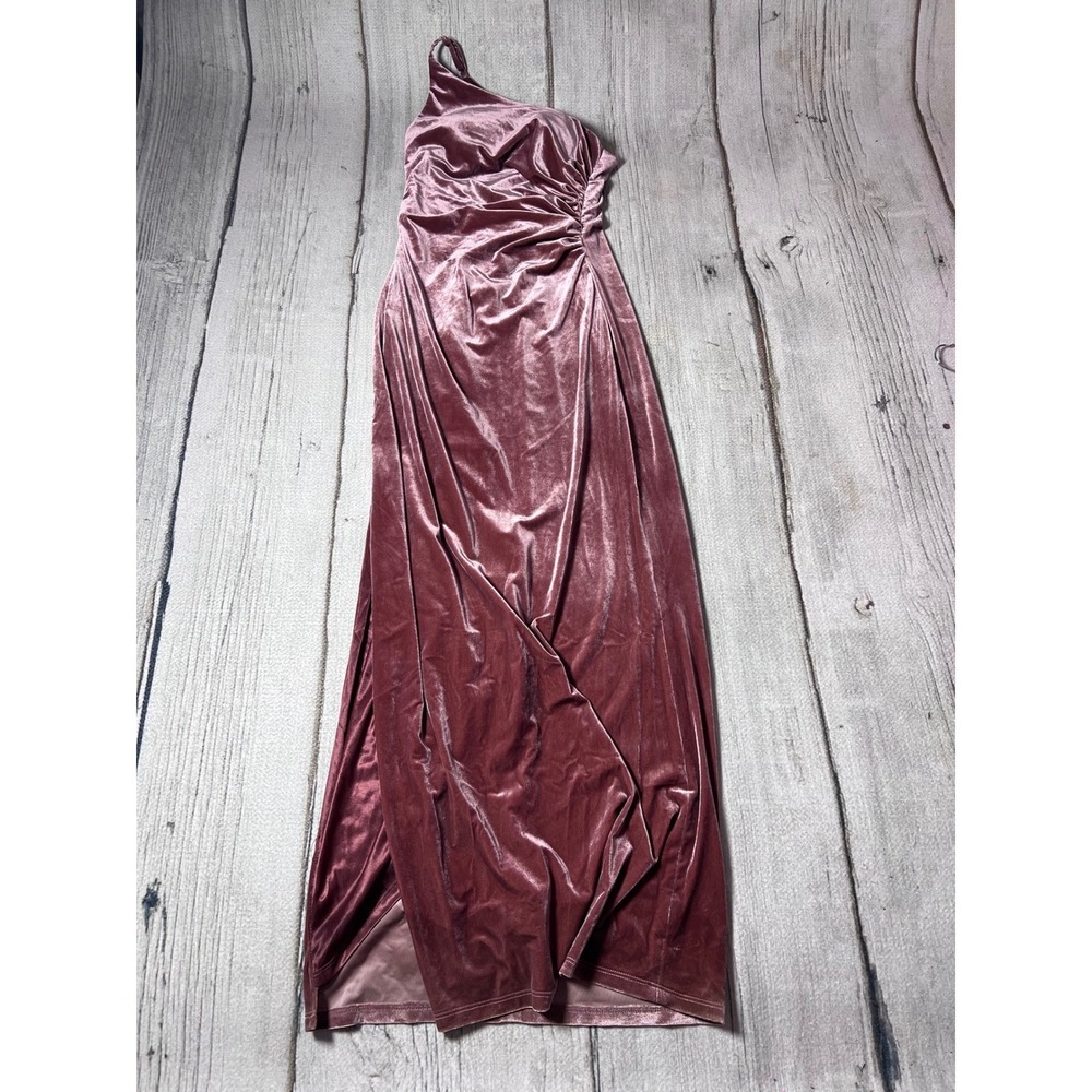 REVELRY Dusty Rose Velvet One Shoulder Ruched Maxi Dress Size 6 Evening Gown‎